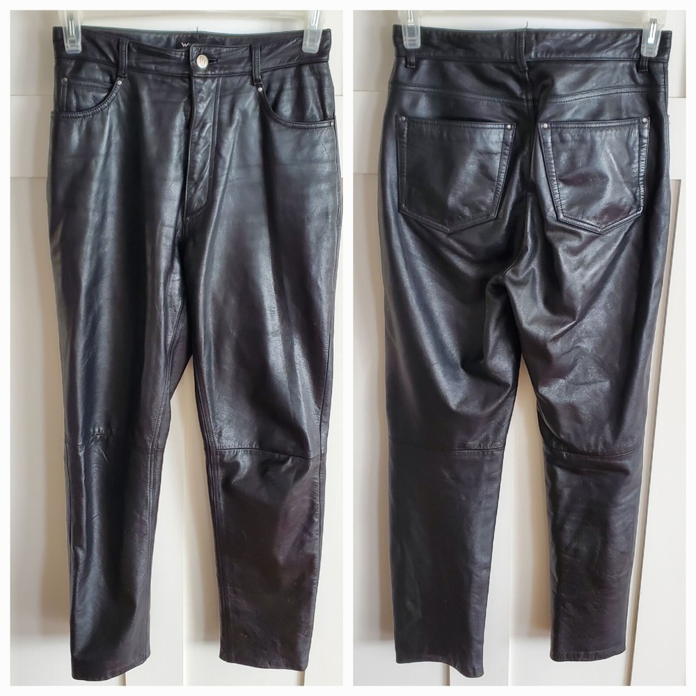 Womens Black Leather Pants Size 8 Medium Motorcycle Biker Rock Grunge 28x30.5"